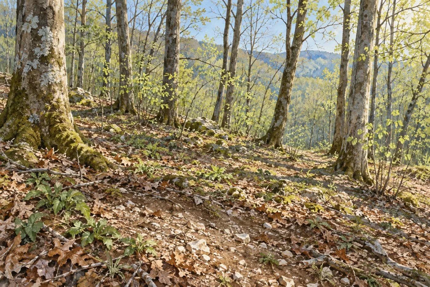 Sub-bosque calcário de folhosas na primavera, Referência