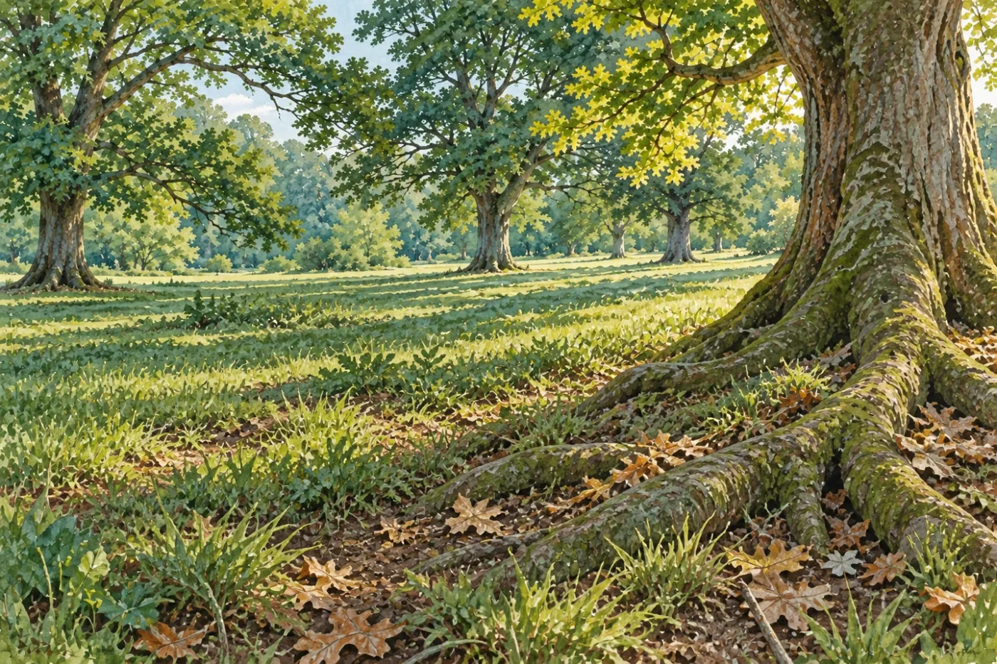 Parco e prato alberato sotto latifoglie, Condizioni favorevoli