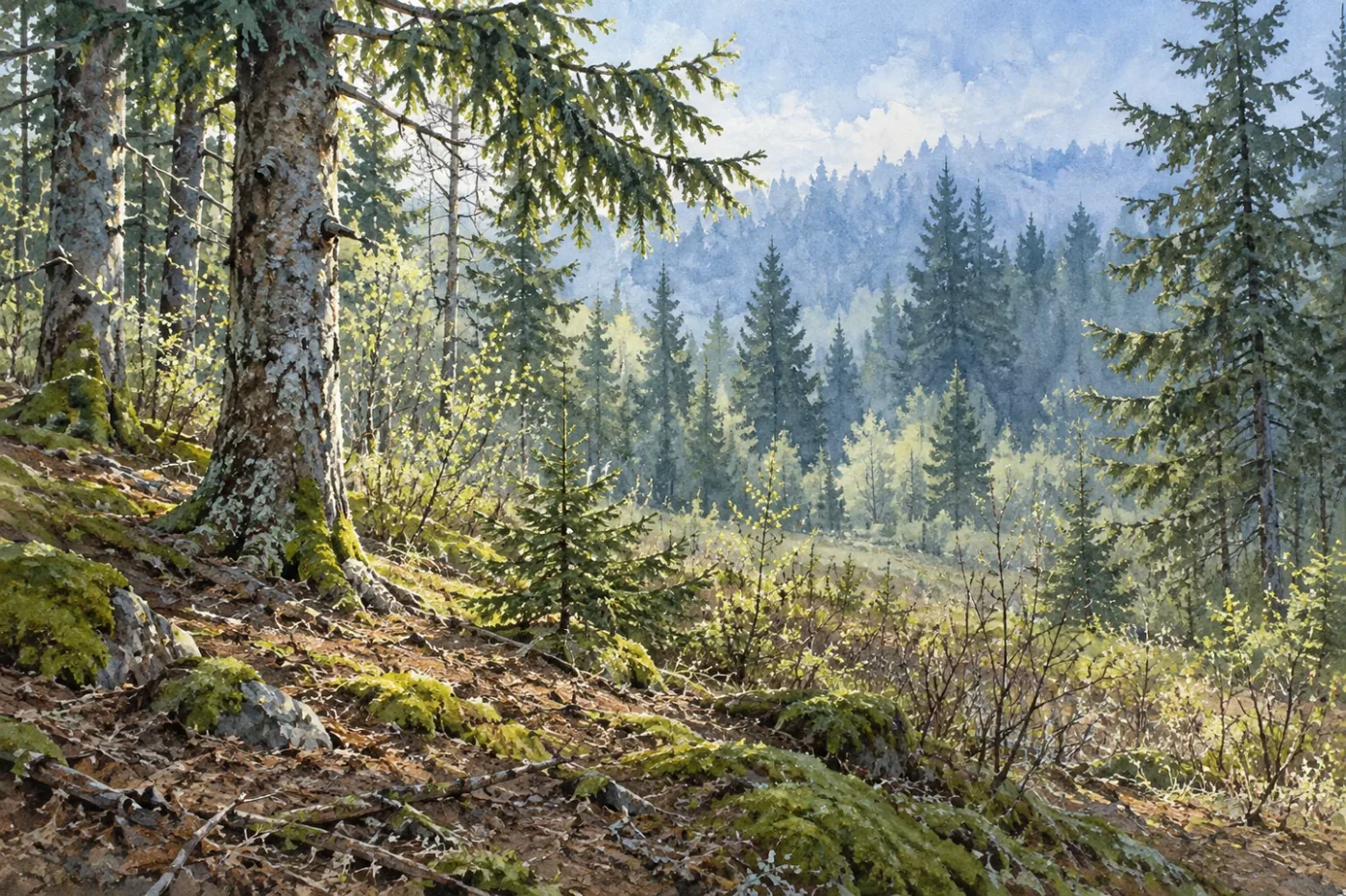 Frischer Rand von Nadelbäumen, Referenz