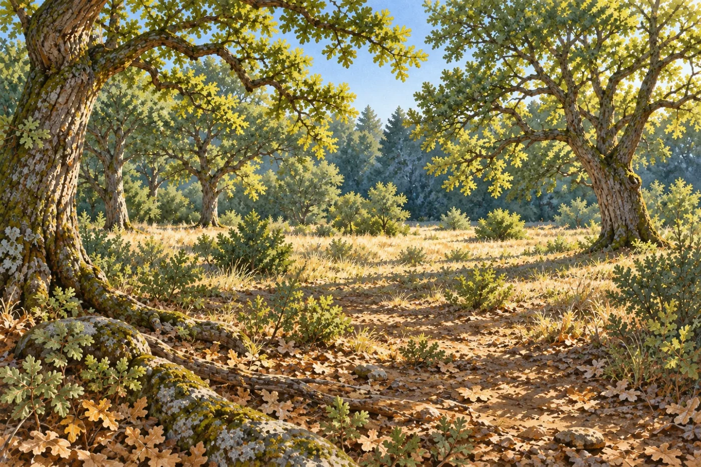 Radura soleggiata con querce secolari, Cundiziuns favuraivlas